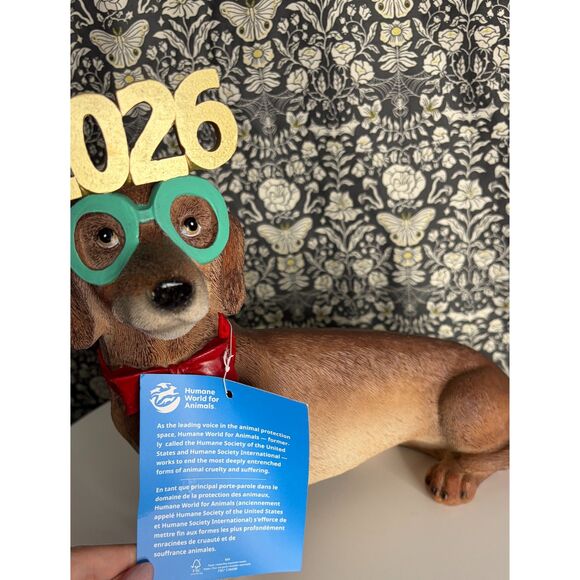Holiday Dachshund Statue with Glasses & Bow Tie – 2026 New Year Dog, Wiener Dog - Picture 4 of 11